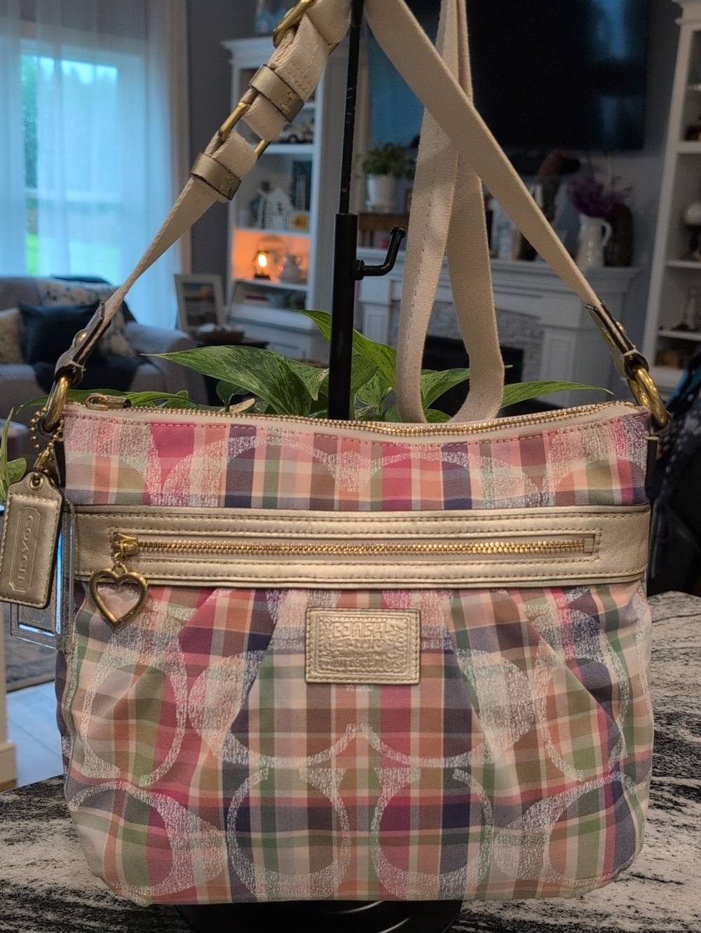 Coach Pastel Plaid Crossbody Bag - Pink Multi
